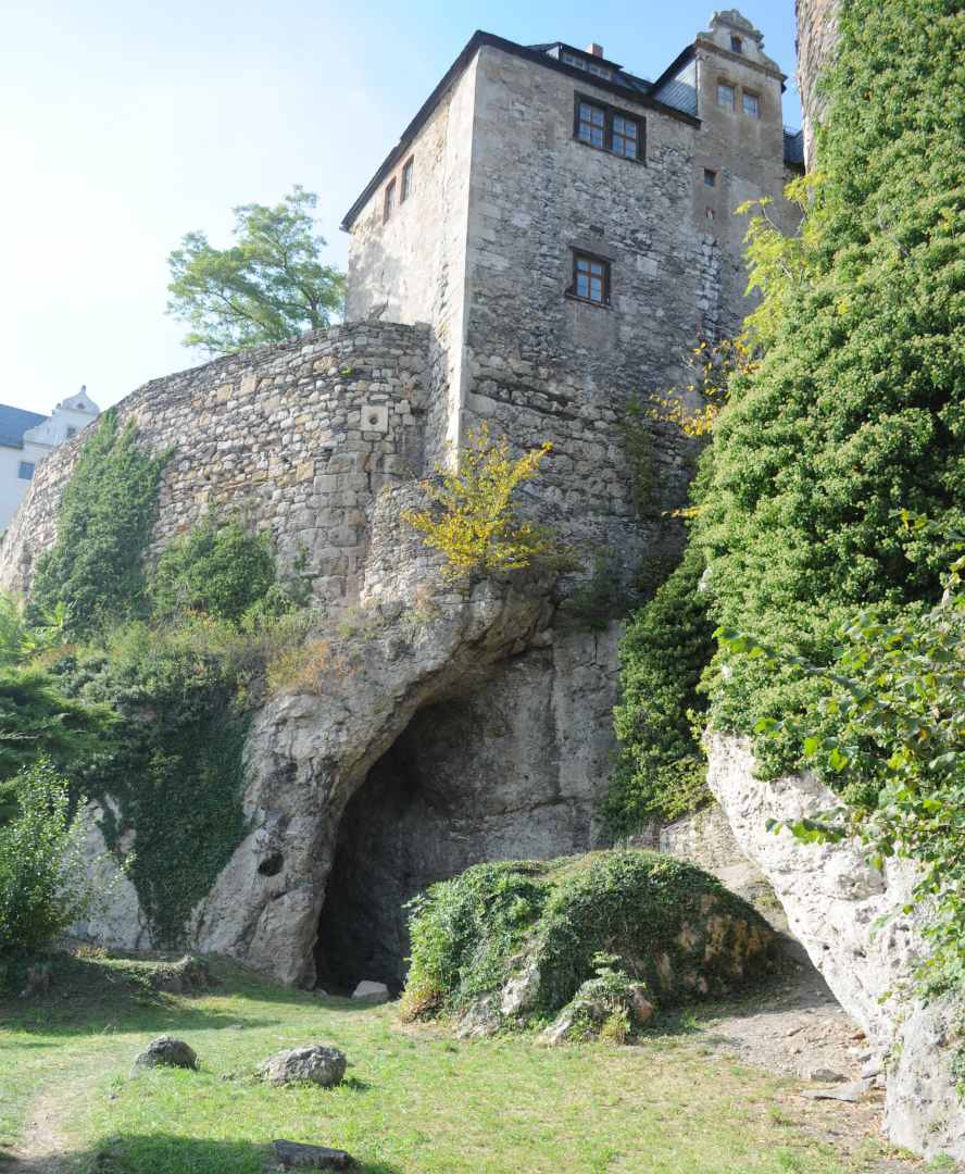 A castle built atop a cave.