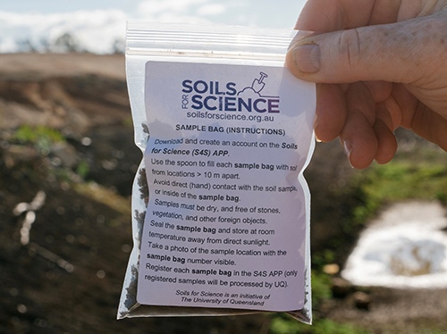 Soil samples are collected and bagged in purpose-made collection bags.