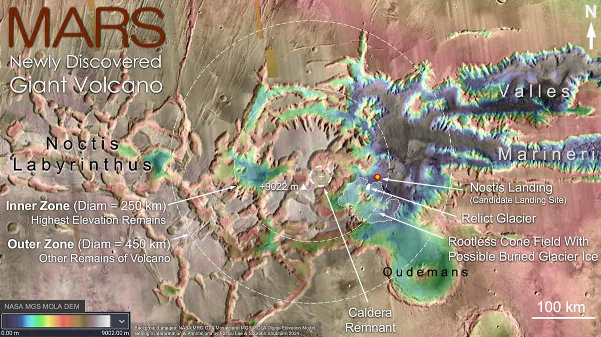 topographic map of features on mars surface