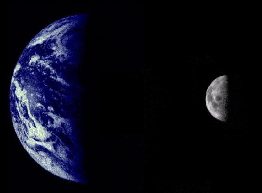 Mariner 10 was the first spacecraft to return high-resolution digital colour images. These photos of the the earth and moon were taken from 2. 6 million km away.