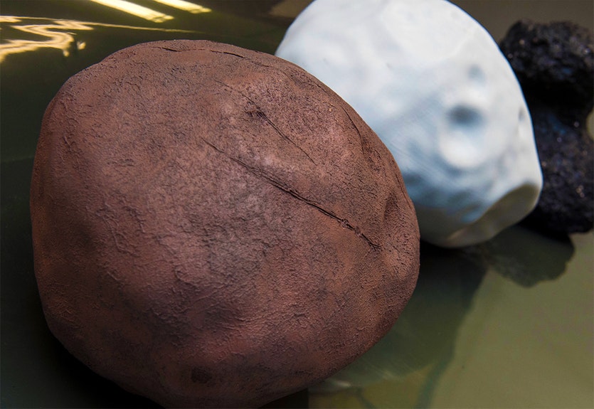 A 3D-printed scale model of the Martian moon Phobos.