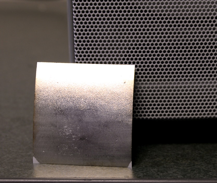 A sheet of the ferroelectret nanogenerator (feng) that can act as a microphone or loudspeaker.