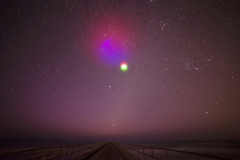 Coloured artificial luminescent clouds produced by spraying a mixture of barium, strontium and cupric-oxide from a sounding rocket.