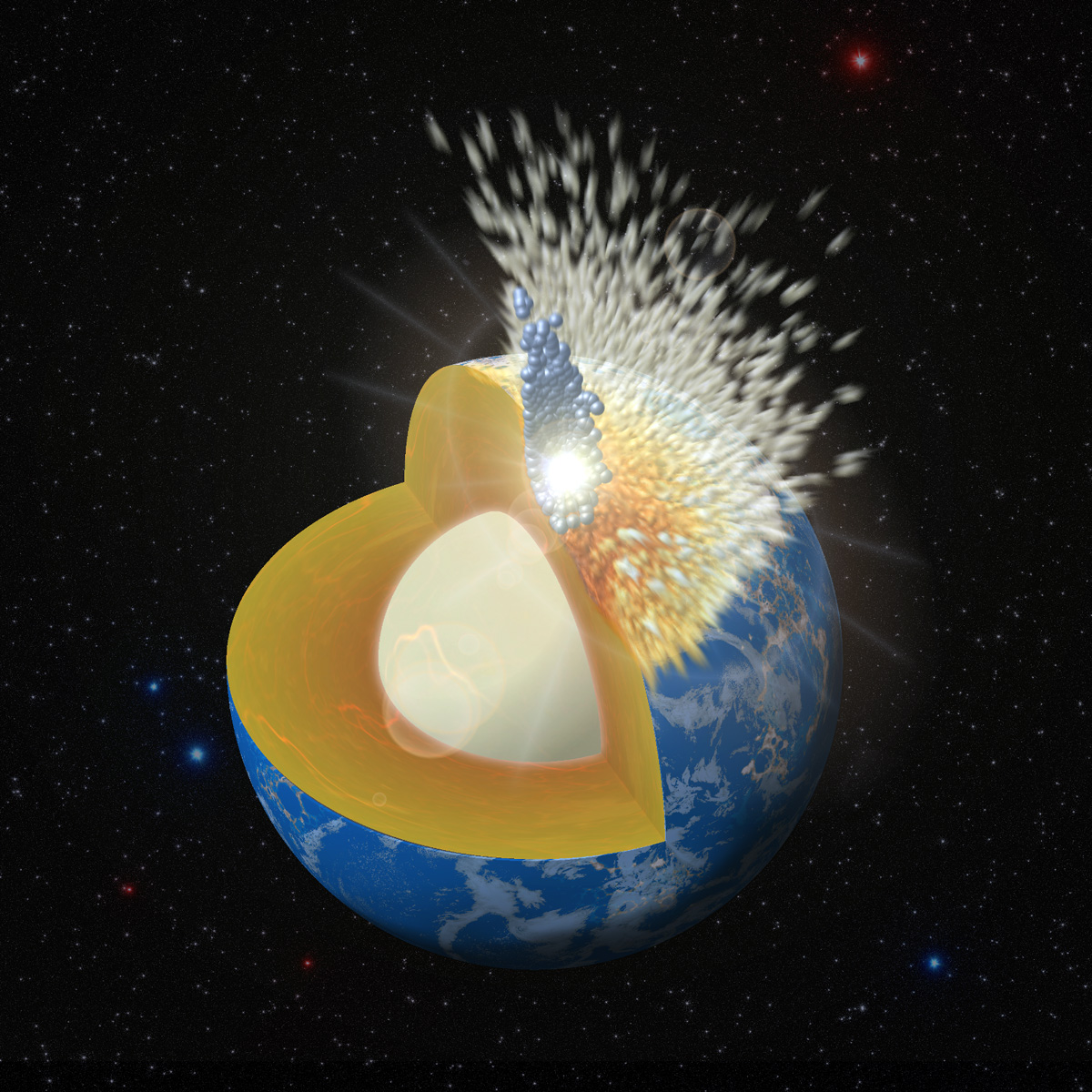 An artist’s impression of a large collision on the early earth.