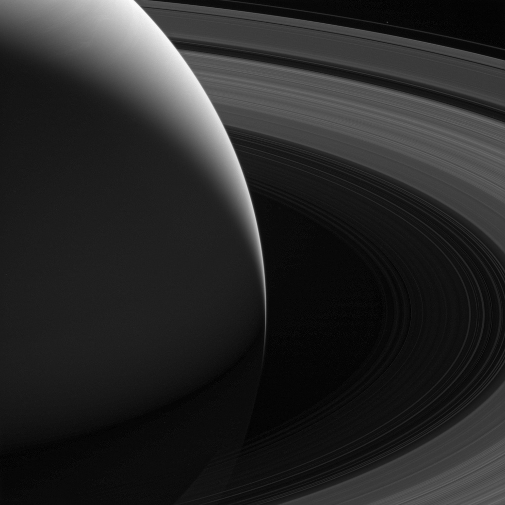 Saturn's icy rings loop around the gas giant in this Cassini image.
