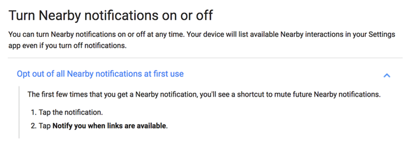 Google’s faq explaining the opt-out process for the nearby api.