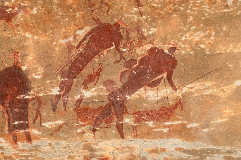 The rock art of the san people in south africa enshrines stories that have been told for thousands of years.