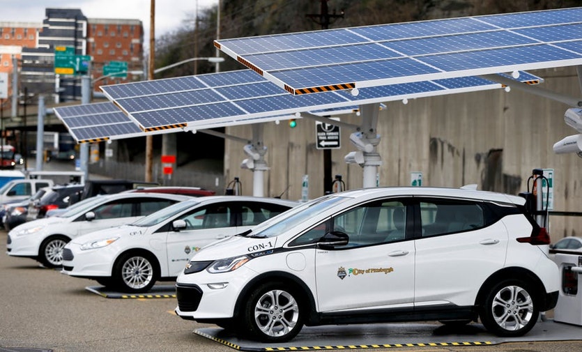 Pittsburgh can park some of its municipal electric vehicles at solar-powered charging stations.