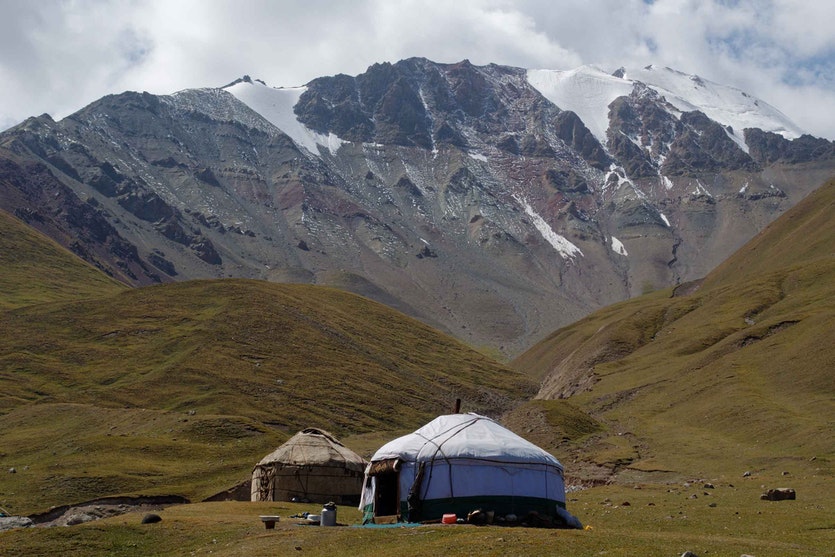 Yurts set up for the summer season in kyrgyzstan’s alai valley. Many kyrgyz are trying to revitalise their nomadic traditions in order to adapt to climate change.
