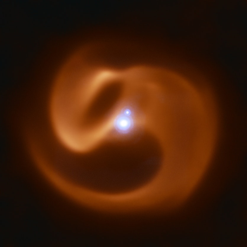 A composite image showing the two stars in the target system orbiting each other.