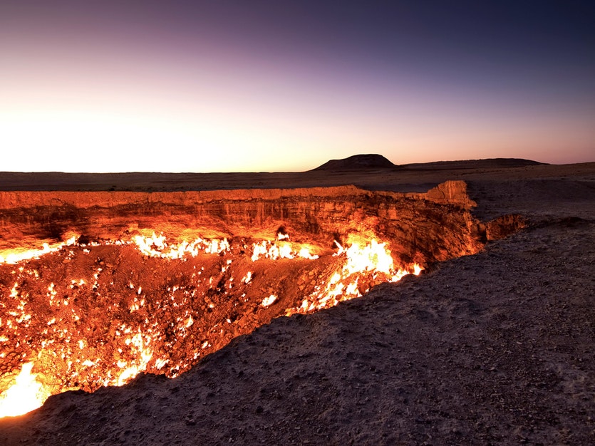 Darvaza crater, known as ‘the door to hell’, is the result of a gas field explosion.