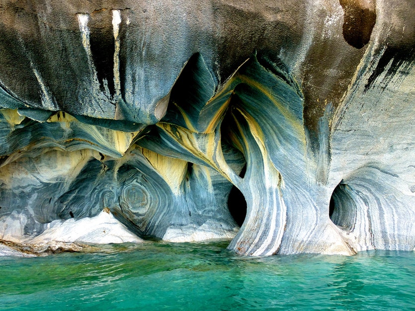 The marble caves have been worn away by the waters of general carrera lake.