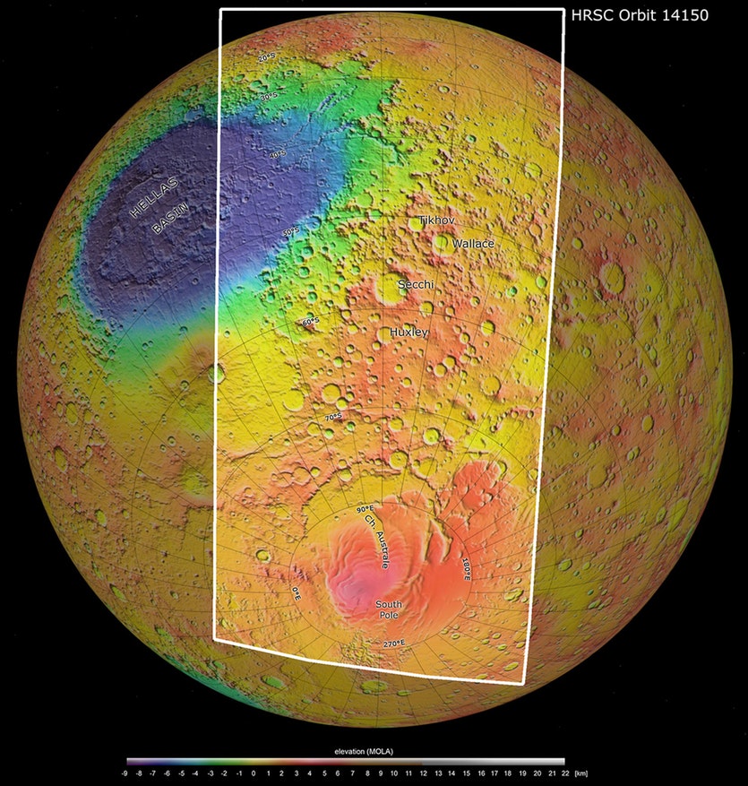 Mars south pole and beyond colour