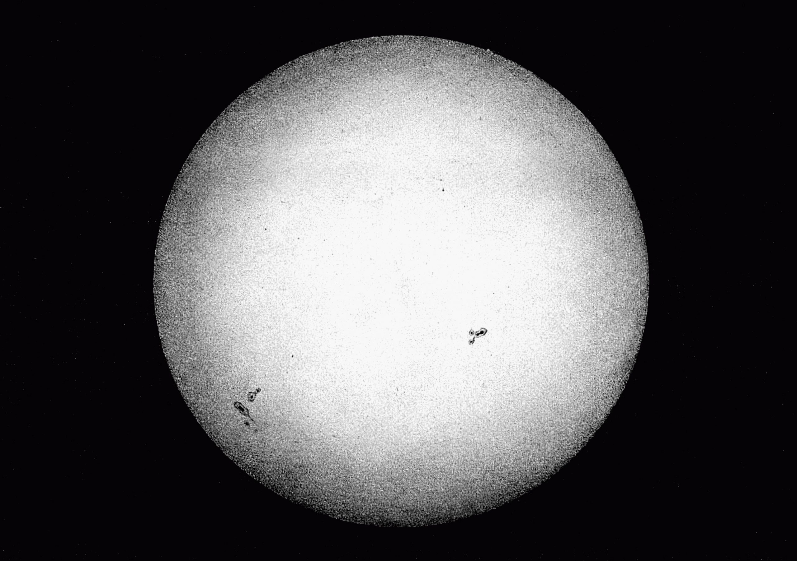The oldest surviving photograph of the sun (and the first to show sunspots), taken by hippolyte fizeau and léon foucault on 2 april 1845.