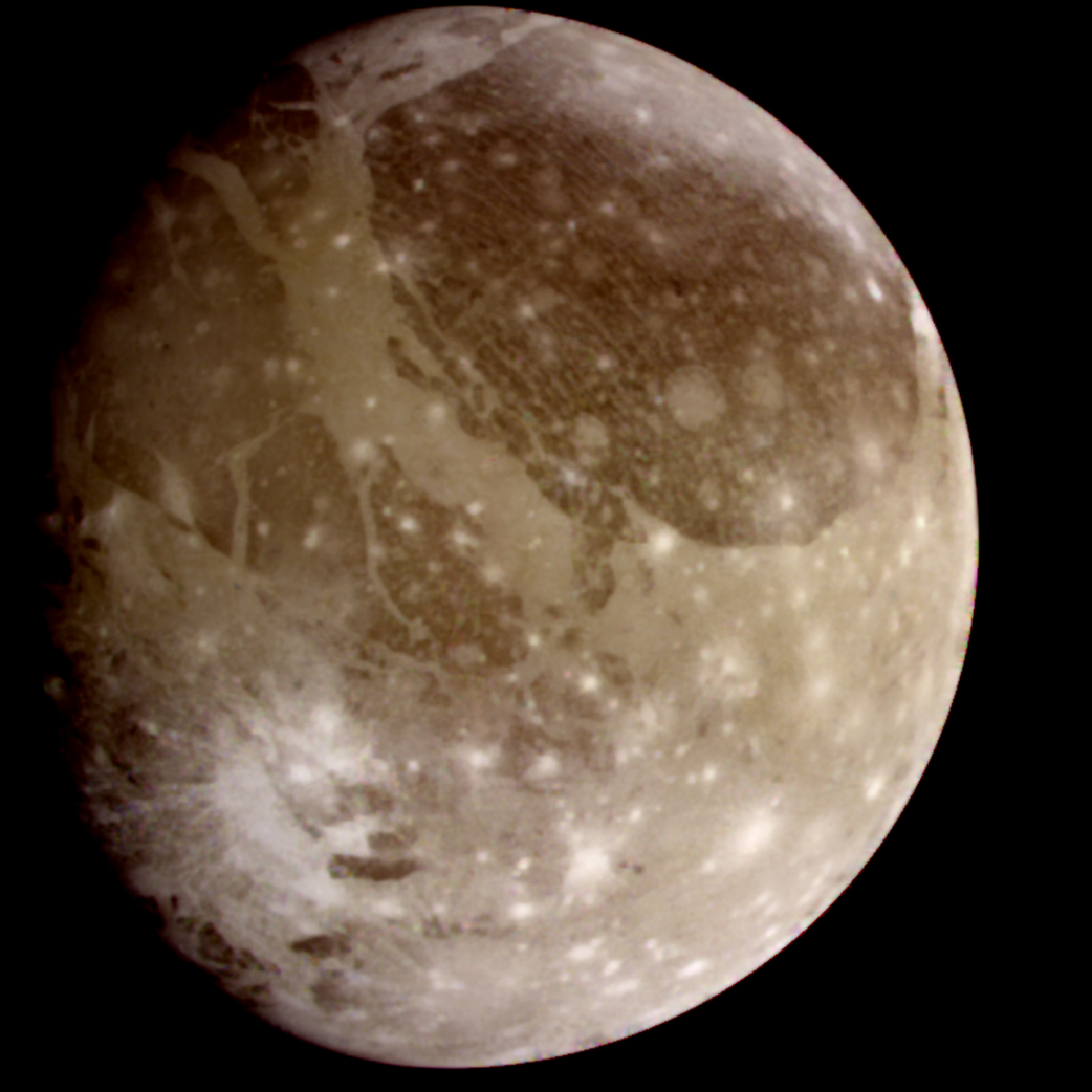Ganymede is Jupiter’s largest moon and the largest moon in the solar system.