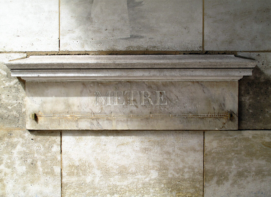 A copy of the standard metre installed on a wall in Paris in 1796 or 1797 for public use.