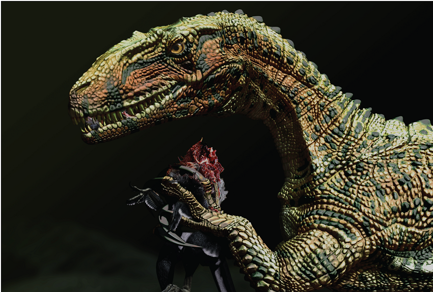 An impression of Australovenator with prey.