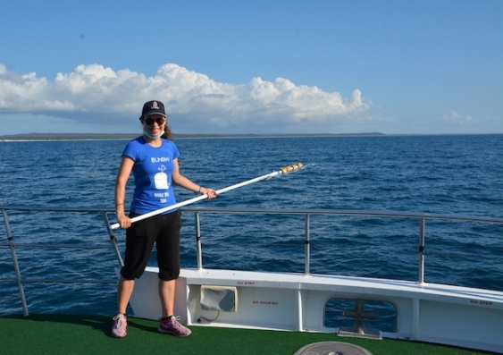 Whale snot collection on a boat in hervey bay queensland