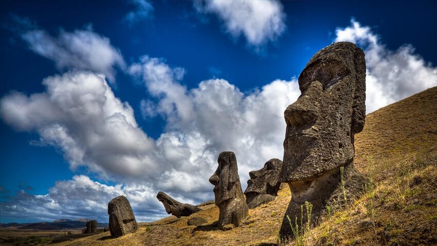Moais at Rano Raraku Volcano on Rapa Nui/Easter Island