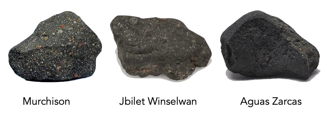 Samples from three carbonaceous chondrite meteorites--murchison, jbilet winselwan, and aguas zarcas--were analysed in the outgassing experiments.