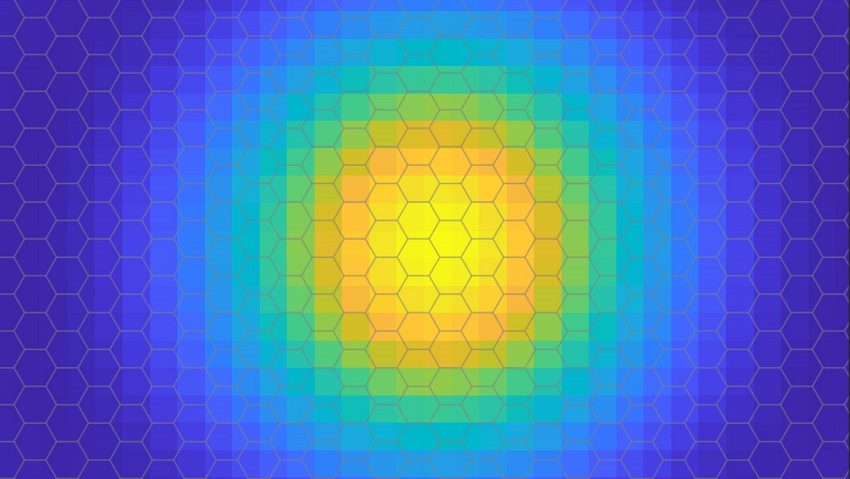 A exciton. circle that starts yellow in the middle and transistions to blue on the outside.