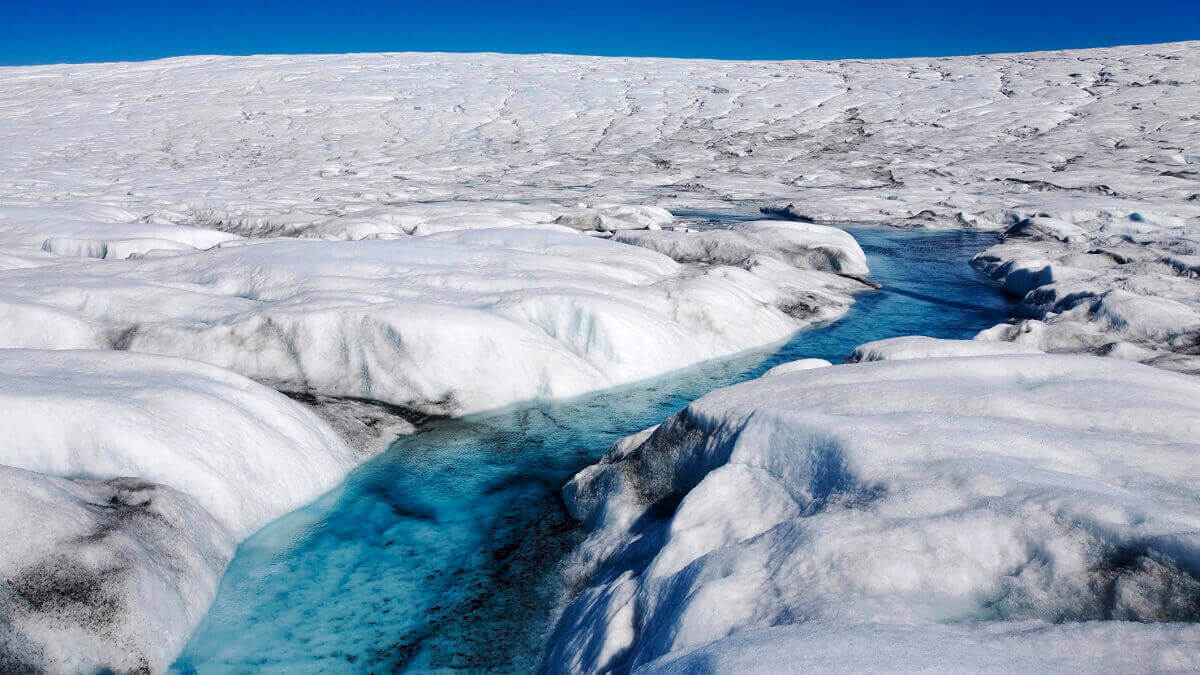 A glacial river in Greenland, where unusually high concentrations of mercury have been measured in meltwater.
