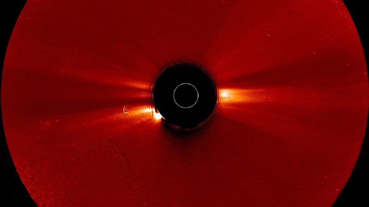The first coronial masss ejection witnessed by Solar Orbiter’s Solar Orbiter Heliospheric Imager, as seen from NASA’s Solar Terrestrial Relations Observatory-A spacecraft. Credits: NASA/STEREO/COR2