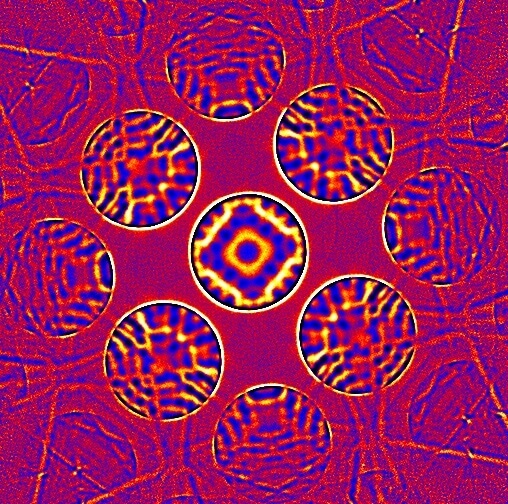 The pattern of electrons after they have been scattered by the atoms in a crystal of aluminium. Image taken by a/prof. Philip nakashima, monash university.