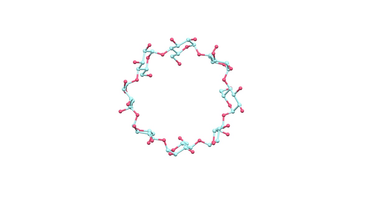 Gamma-cyclodextrin's water-soluble, doughnut shaped structure allows it to trap other molecules and makes it useful in the production of pharmaceuticals, food, and household products.