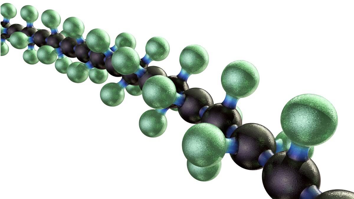 Model of a Teflon, or polytetrafluoroethylene, molecule.