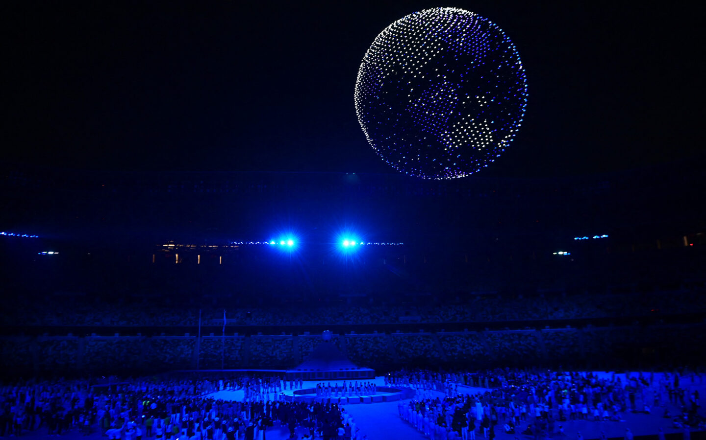 Photograph of drone display at Tokyo Olympics Opening Ceremony