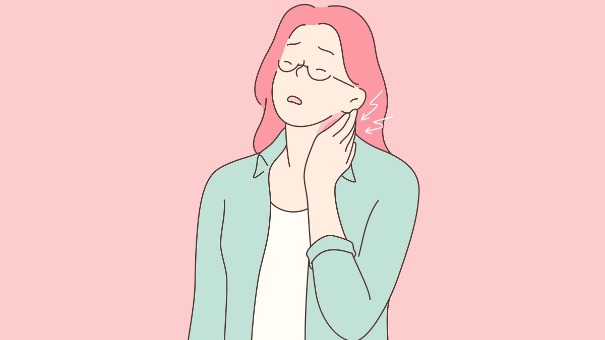 An illustration of a person massaging their neck, in pain.