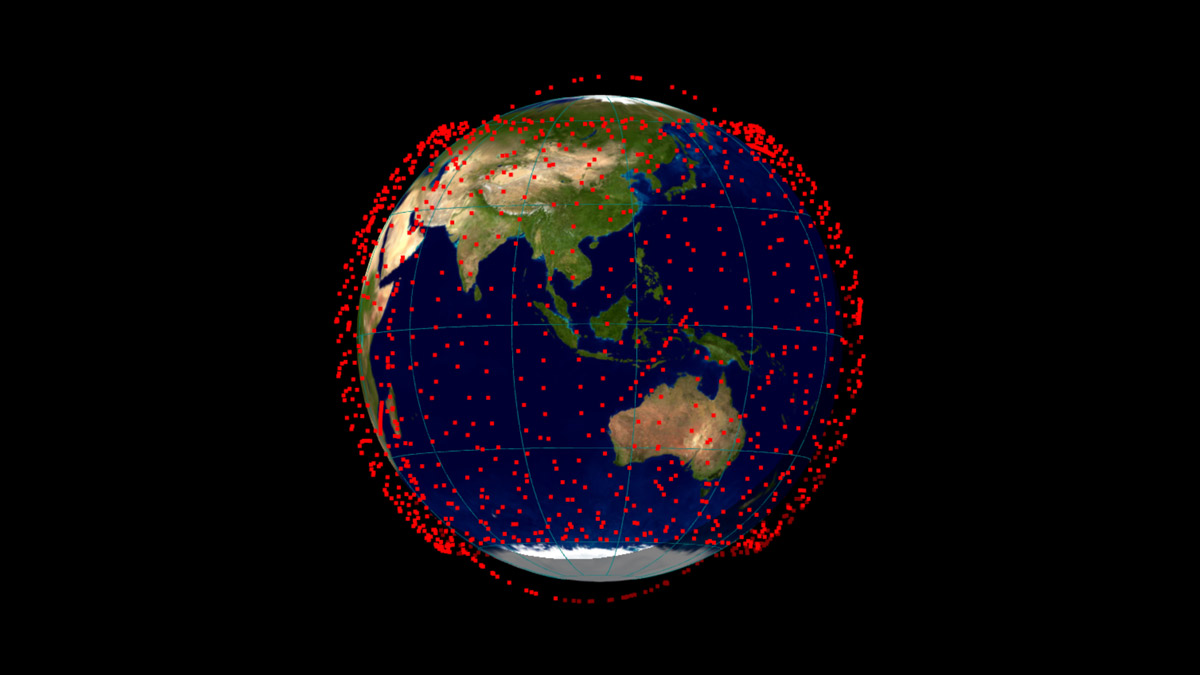 Real time computer depiction of satellites surrounding Earth