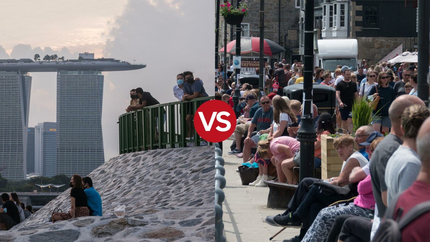 Two photographs juxtaposing Singapore & Cornwall