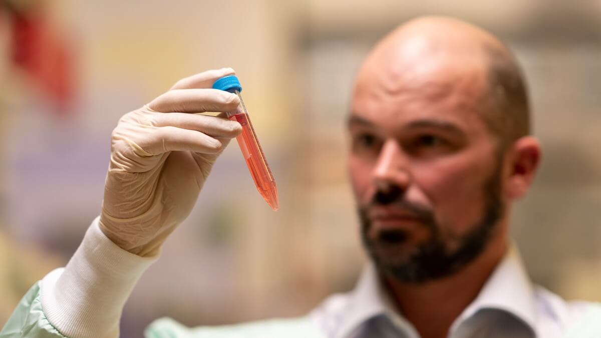 David Nisbet holding a hydrogel he help develop, which could be used to treat Parkinson's disease