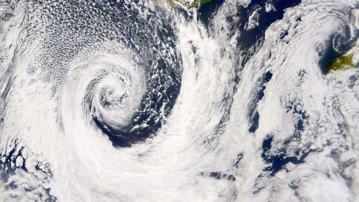 Satellite image of a swirl of clouds in a low pressure system