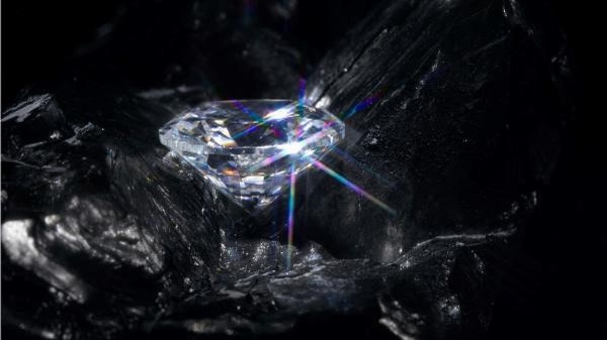 A diamond on a bed of coal underground