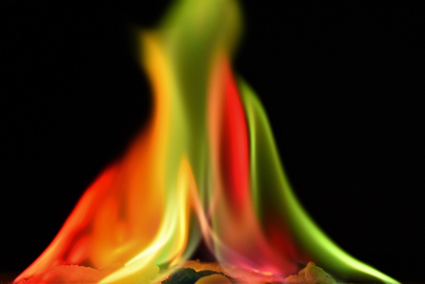Close up of a red and green flame
