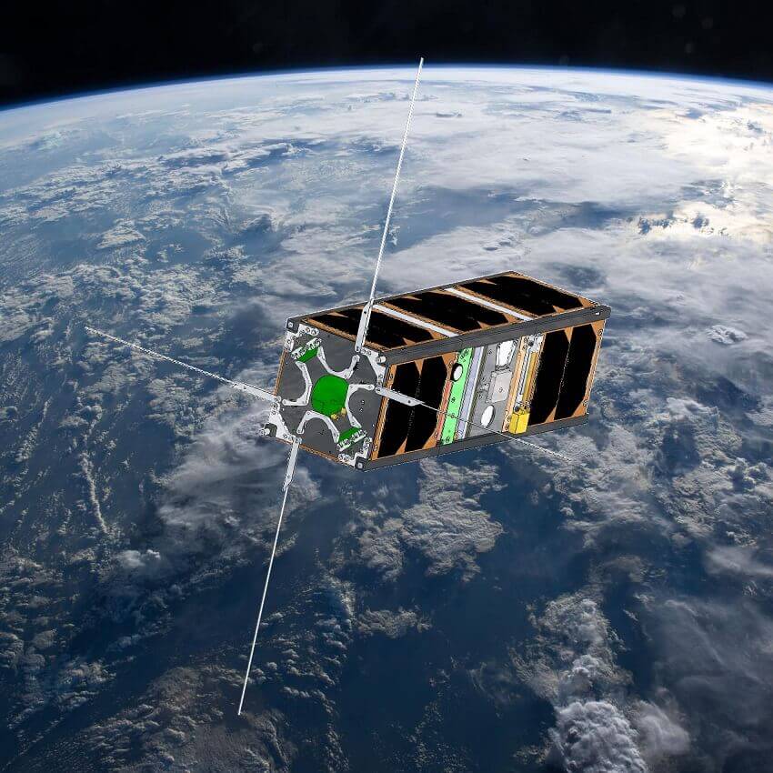An illustration of a satellite in orbit: an australian cubesat to be launched by spacex.
