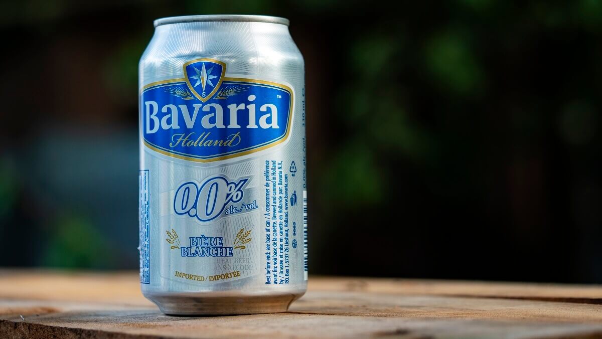 In this photo illustration a Bavaria Holland non alcoholic beer can seen displayed on a table.