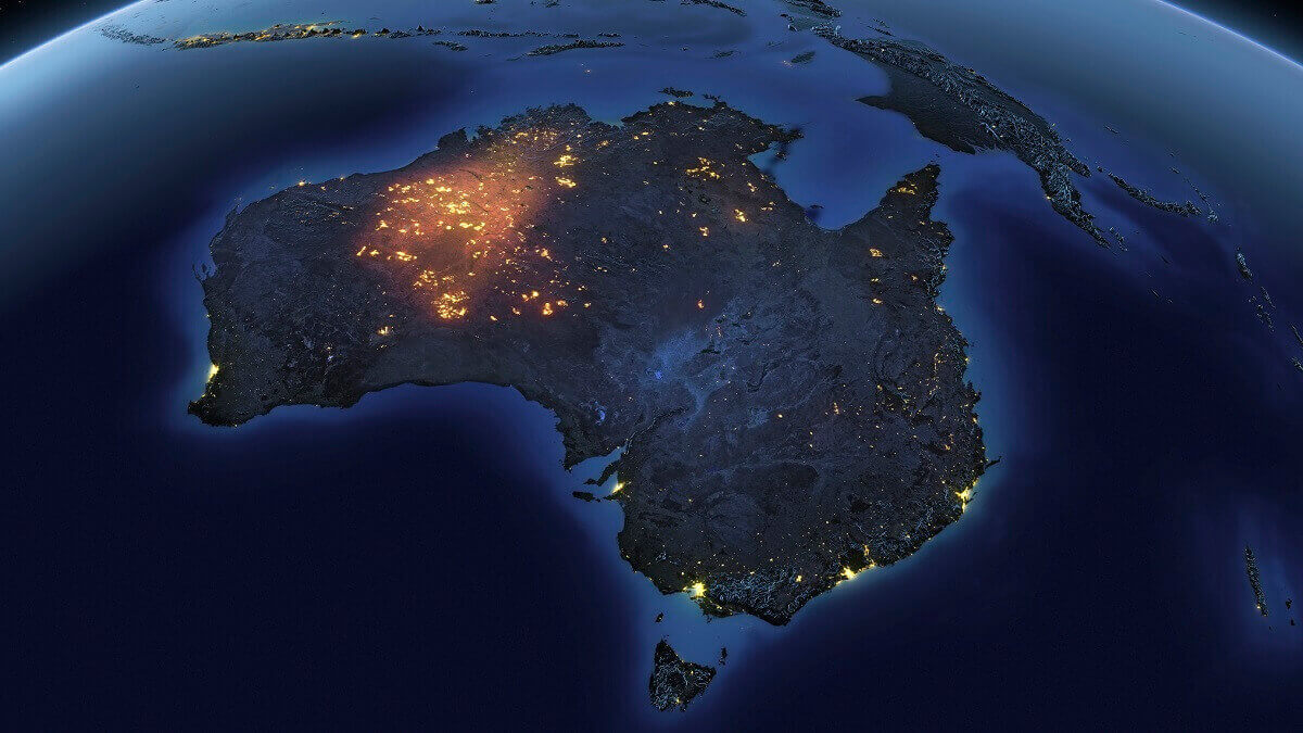 Looking down on Australia at night from space