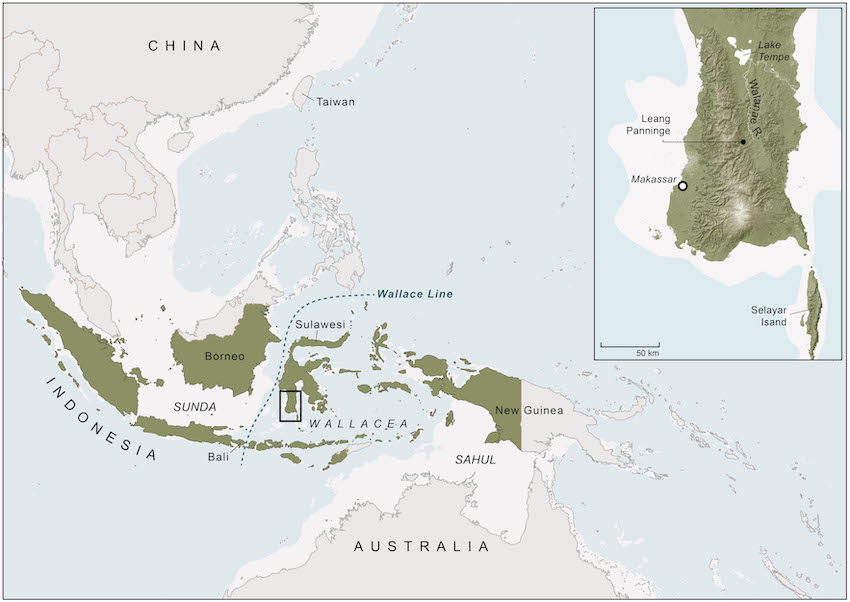 Map of southeast asia and south sulawesi, showing wallacea.