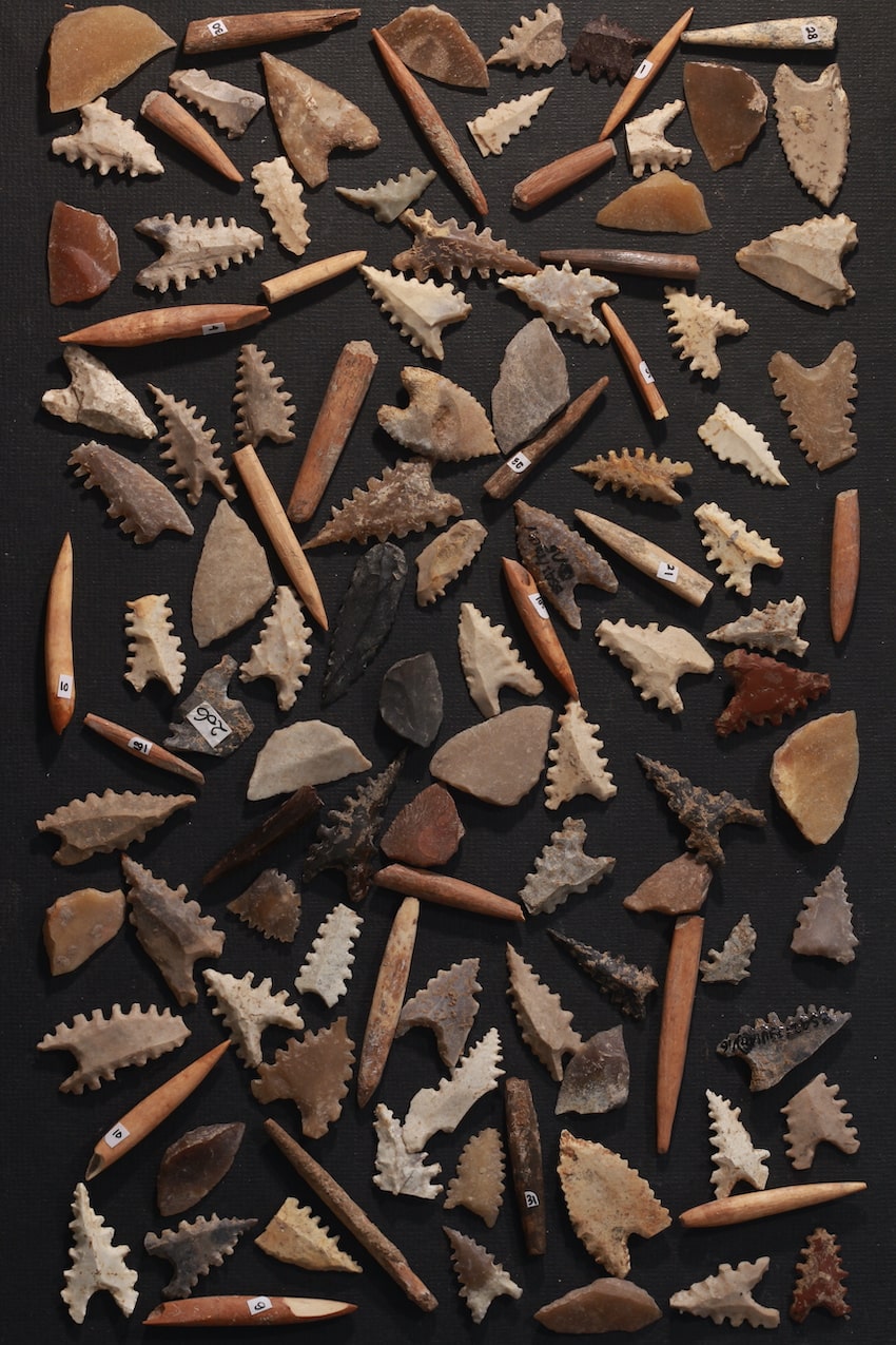 A collection of toalean stone arrowheads from above