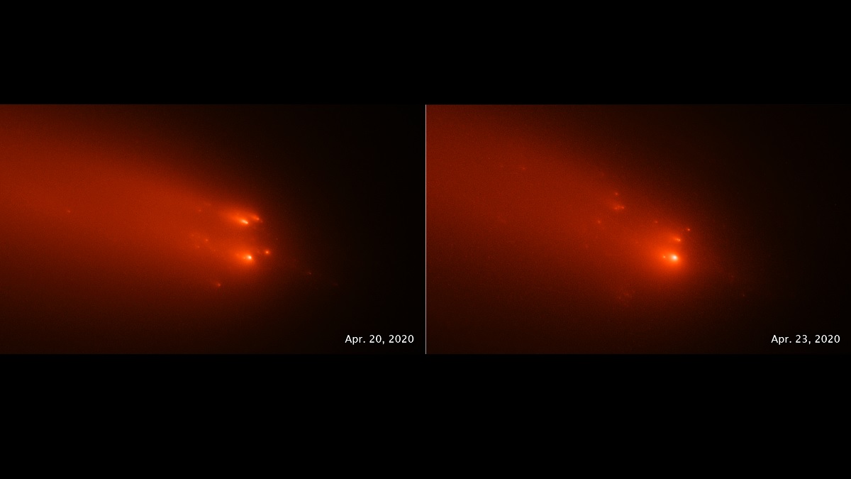 Two photos of comet fragments