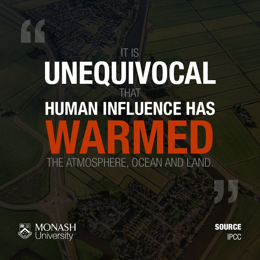 Text reads: "it is unequivocal that human influence has warmed the atmopshere, ocean and land. "