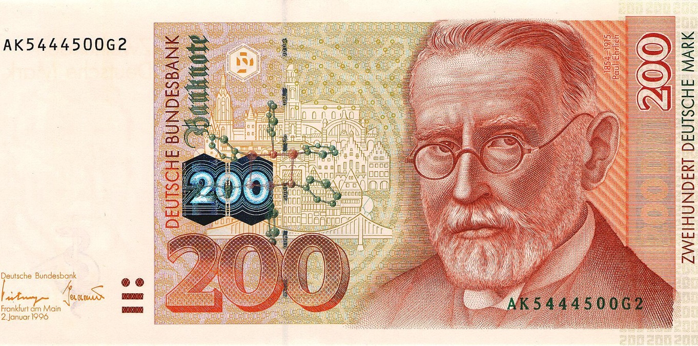 image of 200 Deutsche mark bank note with portrait of Paul Ehrlich