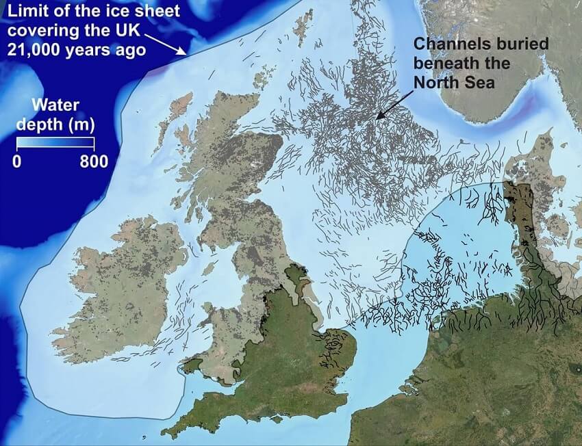 A map of the north sea showing the distribution of buried channels