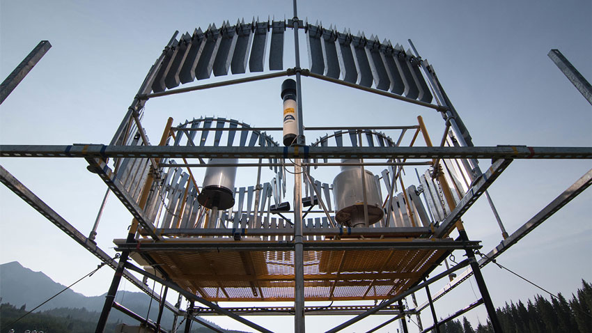 A large metal platform holding scientific instruments