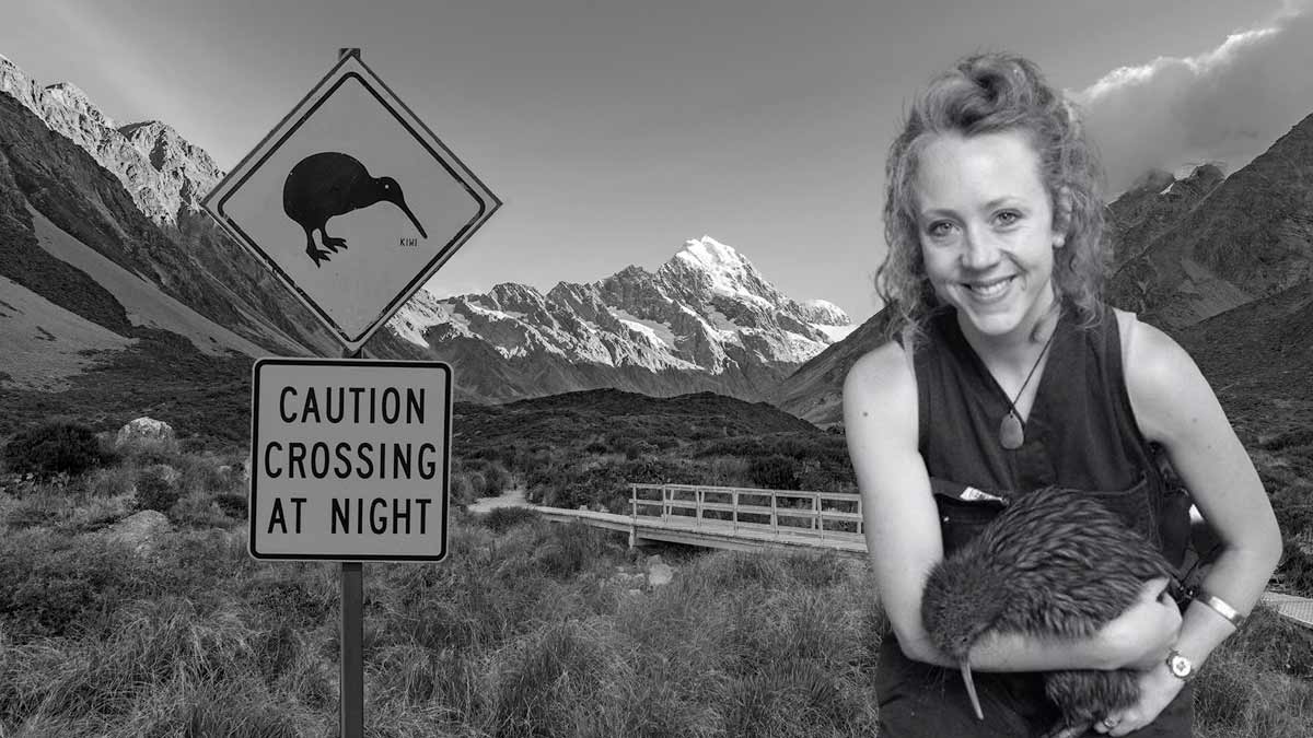 Background: Kiwi bird sign at a bridge at the Mount Cook National Park Credit: tobiasjo / Getty Foreground Lindsey Gray