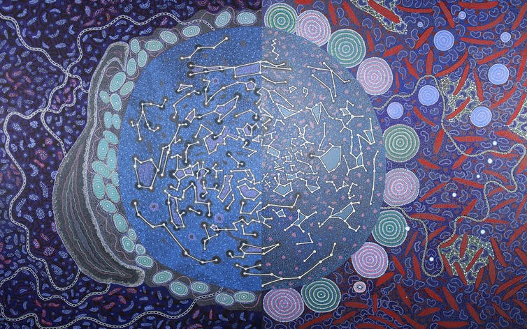 an indigenous art piece depicting the night sky